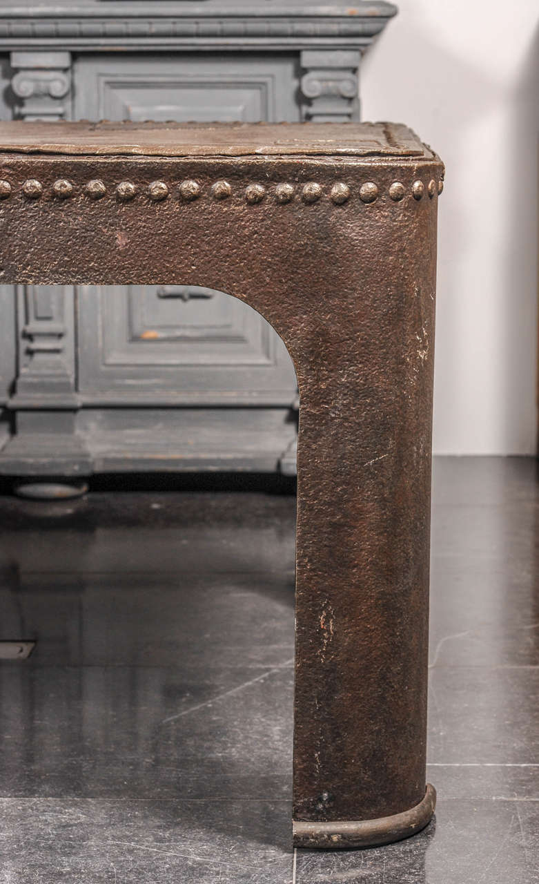 20th Century French Industrial Polished Weathered Riveted Steel Table, Machine Age